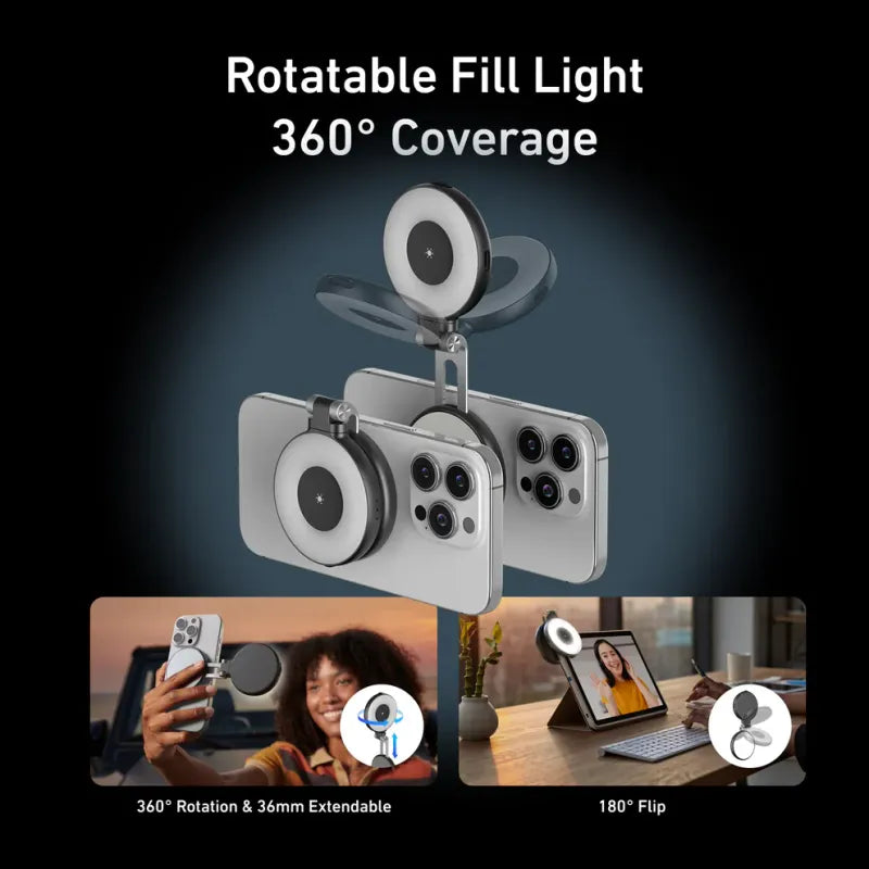 Magnetic Fill Light Mini Selfie Ring Fill Light 3 Modes with Mirror Light Universal for Smartphone Iphone Android